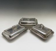 An Old Sheffield Plate entree dish with lid and detachable handle together with a pair of epns