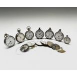 A silver trench cased wristwatch, Diameter 35mm, incomplete together with seven other watches and