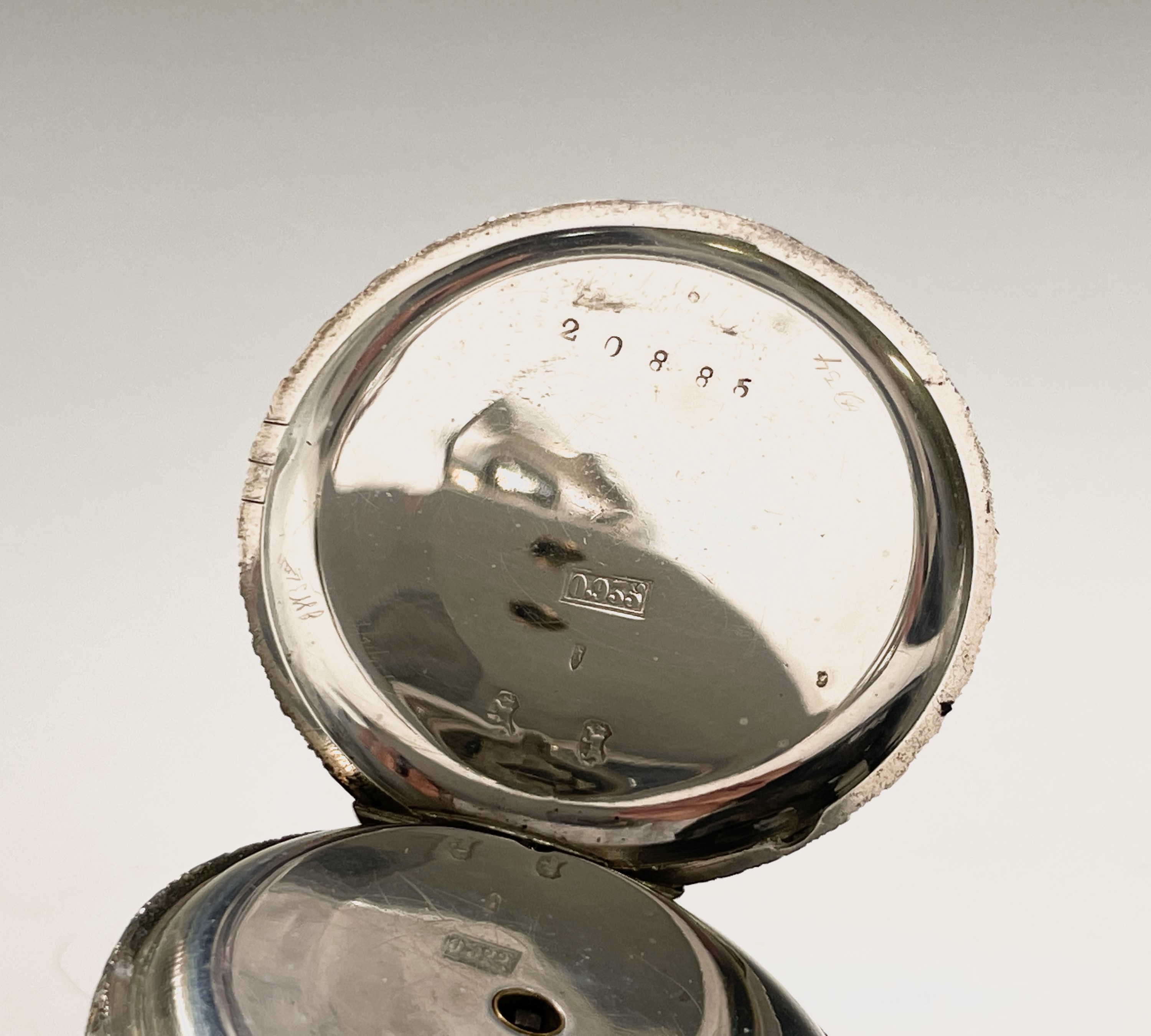 Ten silver cased key-wind fob watches each with plain white open face, the largest is 41mm. - Image 31 of 75