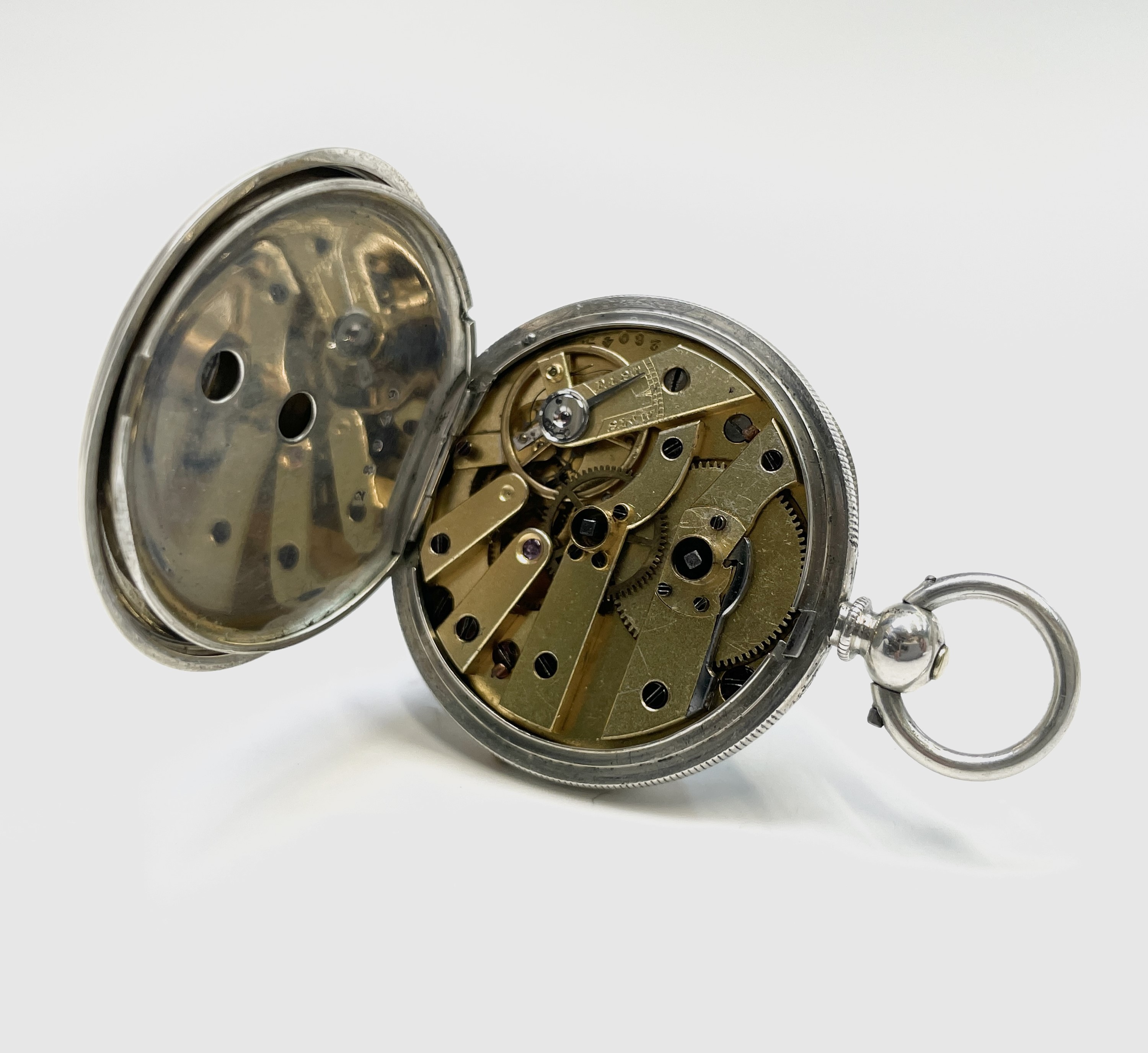 Ten silver cased key-wind fob watches each with plain white open face, the largest is 41mm. - Image 4 of 75