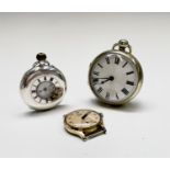 A small silver half-hunter cased pocket watch with keyless movement, diameter 43.2mm, 61gm