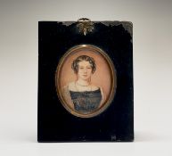 Miniature portrait of a young lady, her hair in ringlets 7.5x6cm Condition: Not examined out of