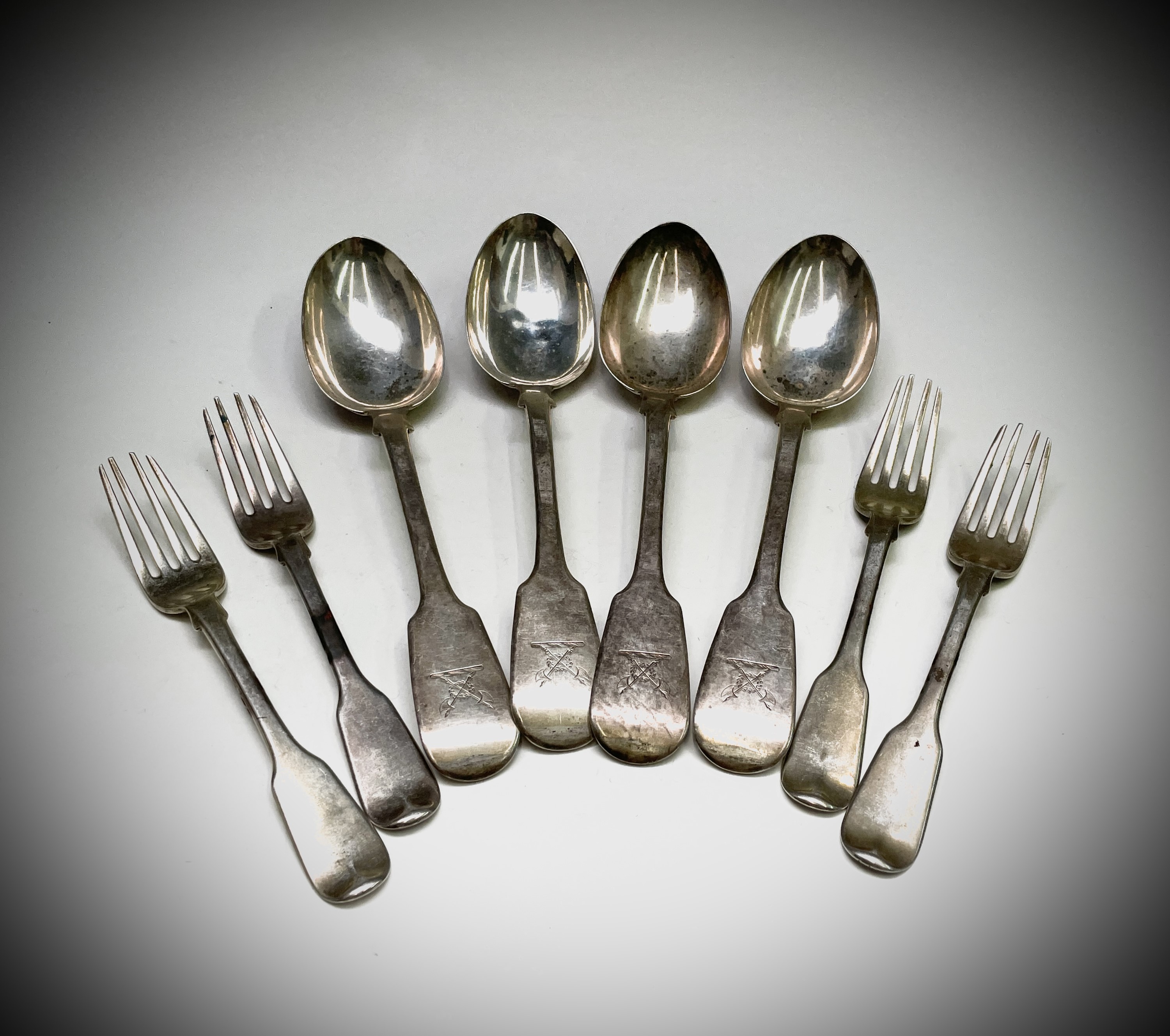 Four Exeter plain fiddle pattern silver tablespoons by Robert Williams & Sons (Robert, James & - Image 3 of 13