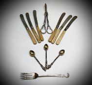 Grape scissors, cake knives with silver bladed etc. Condition: Worn or damaged UK Postage: £19.56