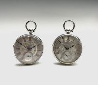 An English key-wind silver pocket watch with gold embellished silver dial London 1864 50.14mm