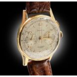 An Helvetia 18ct gold cased chronograph wristwatch with 17 jewel movement. Diameter 37.5mm, 50gm