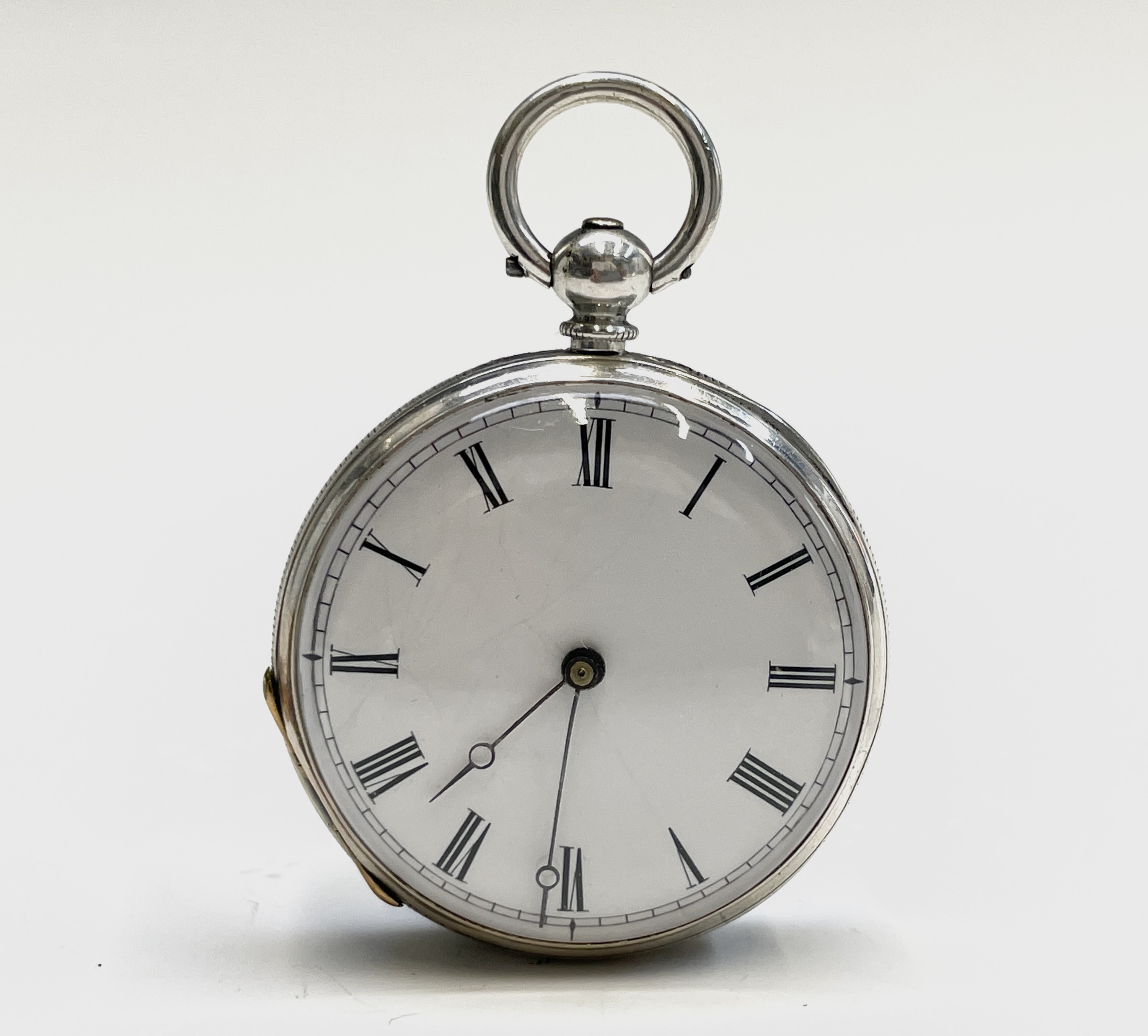 Ten silver cased key-wind fob watches each with plain white open face, the largest is 41mm. - Image 6 of 75