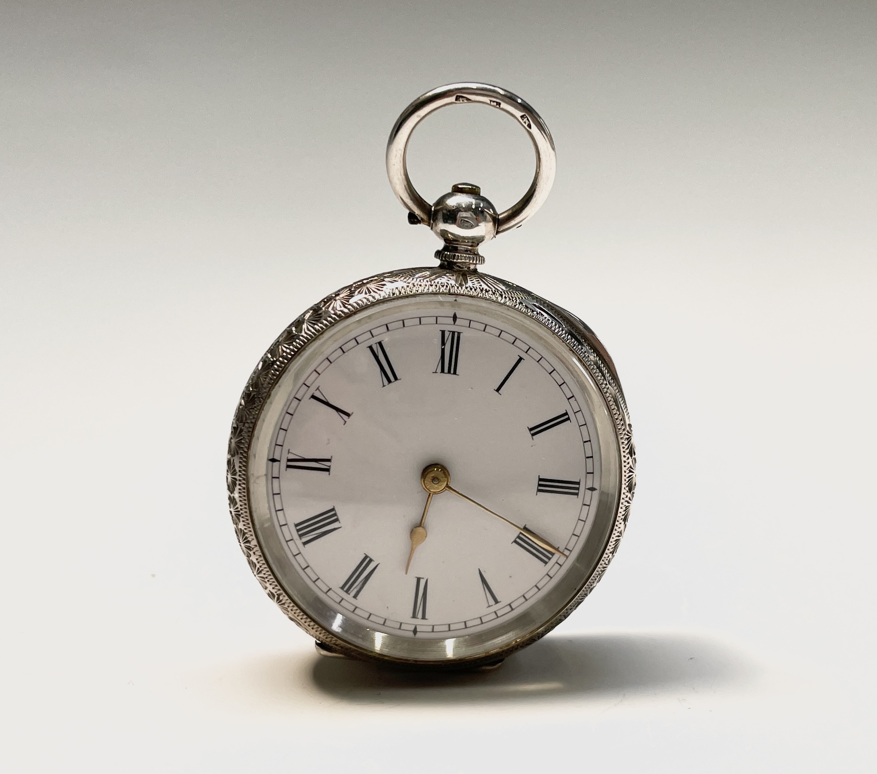 Ten silver cased key-wind fob watches each with plain white open face, the largest is 41mm. - Image 41 of 75