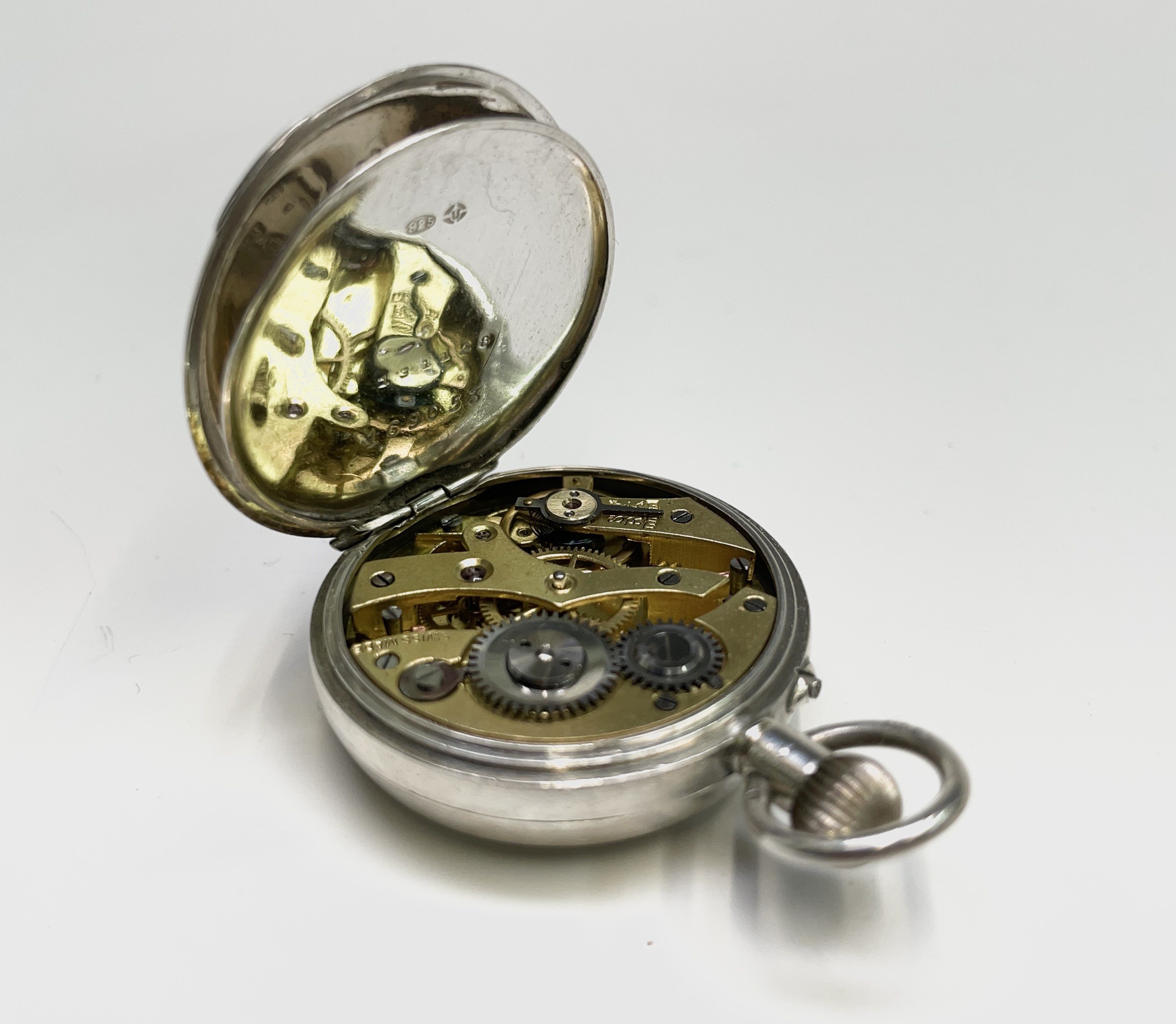 Four silver keyless fob watches with white open dials, including one by Russell together, all - Image 27 of 32