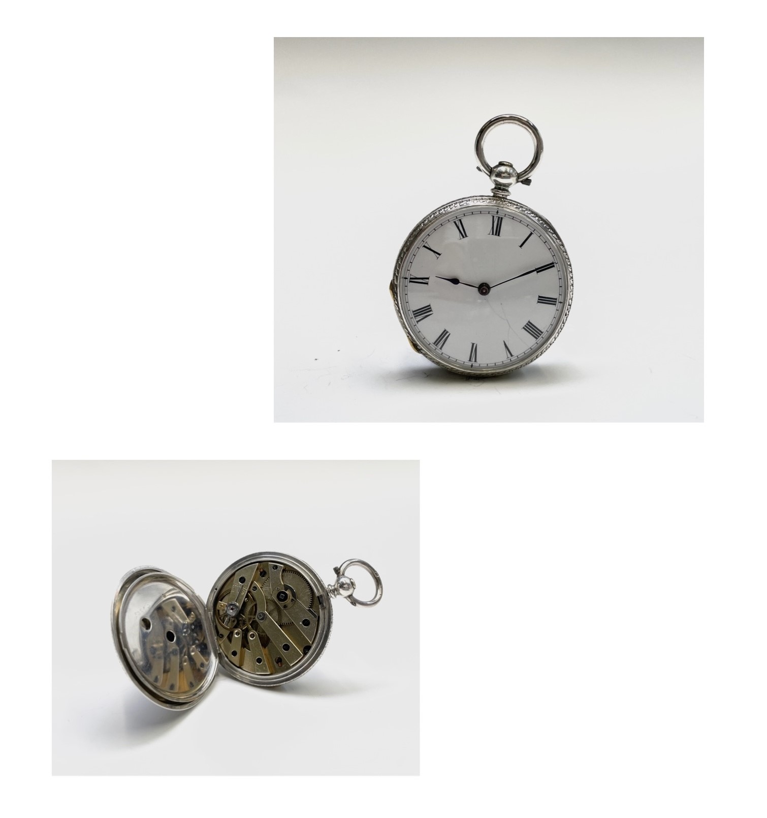 Ten silver cased key-wind fob watches each with plain white open face, the largest is 41mm. - Image 20 of 75