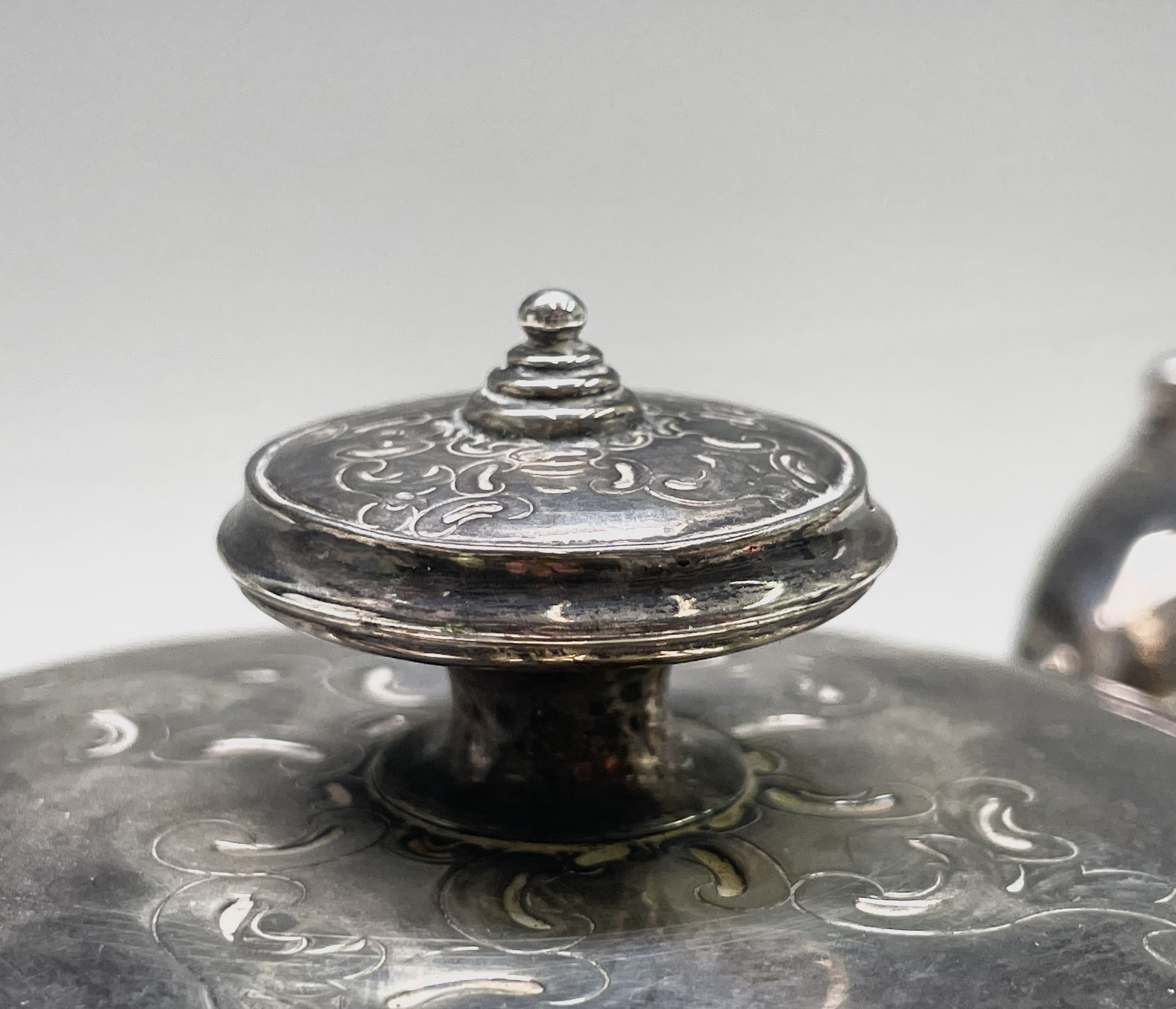 A Victorian Dublin silver pear shape engraved teapot by Robert W Smith Dublin 1849 23.7oz Later G. - Image 8 of 14