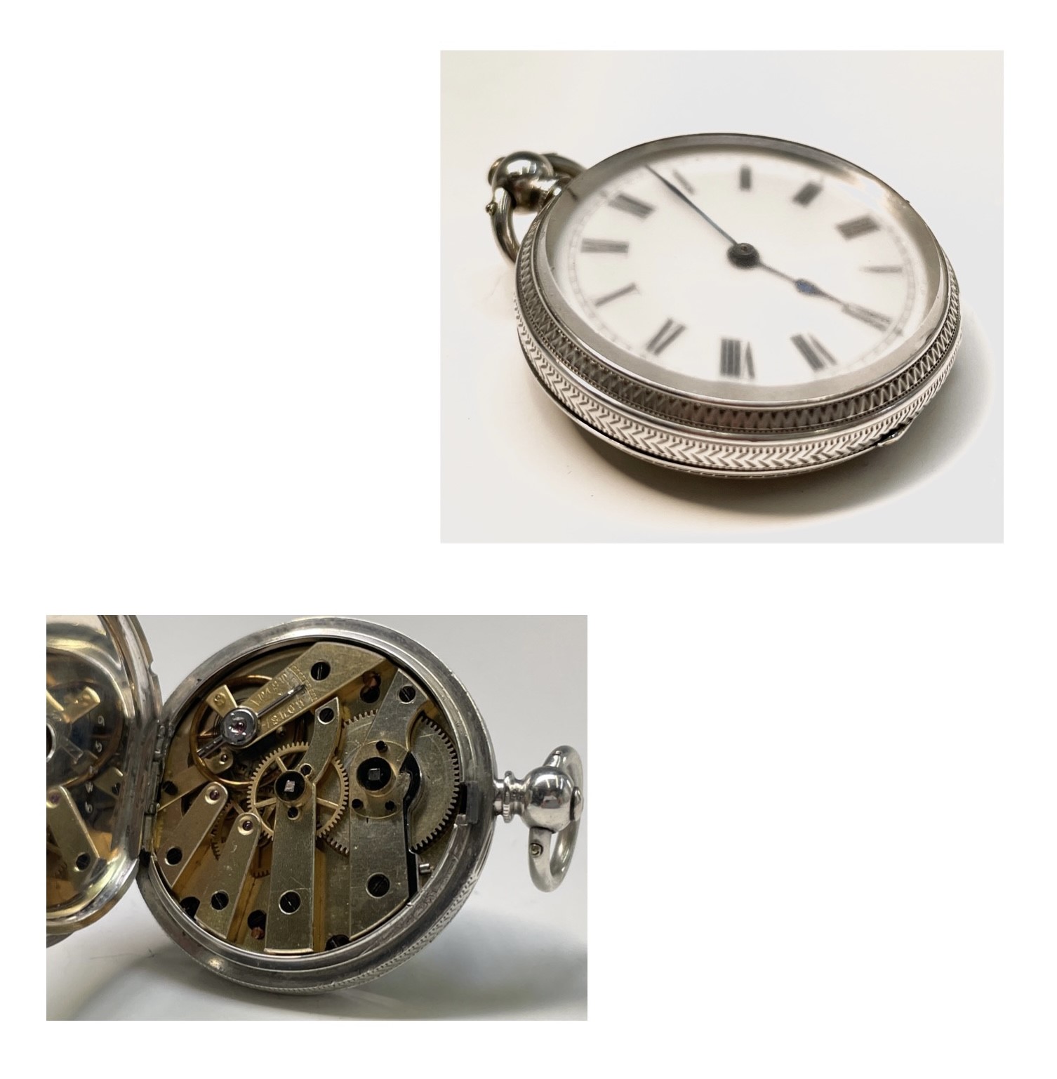 Ten silver cased key-wind fob watches each with plain white open face, the largest is 41mm. - Image 45 of 75