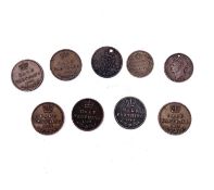 Fractional Coinage - GB/Colonies (x10) Comprising Half Farthings: 1843; 1844 (x5) - one damaged, one