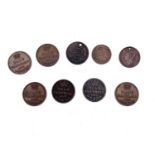 Fractional Coinage - GB/Colonies (x10) Comprising Half Farthings: 1843; 1844 (x5) - one damaged, one