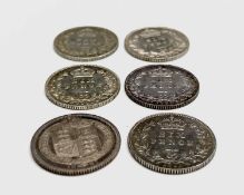 Great Britain Silver 6d Queen Victoria - Select examples 1887 - 93 (x6). 1887 Garter, 1888, 1889,