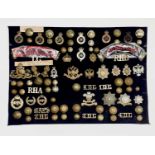 Army - Cavalry and Dragoons - 1. A display card containing cap badges, collar dogs, shoulder