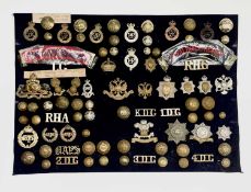 Army - Cavalry and Dragoons - 1. A display card containing cap badges, collar dogs, shoulder