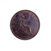 Victoria 1864 Bun Head Penny. The extremely rare 1864 coin in exceptional EF+ condition.