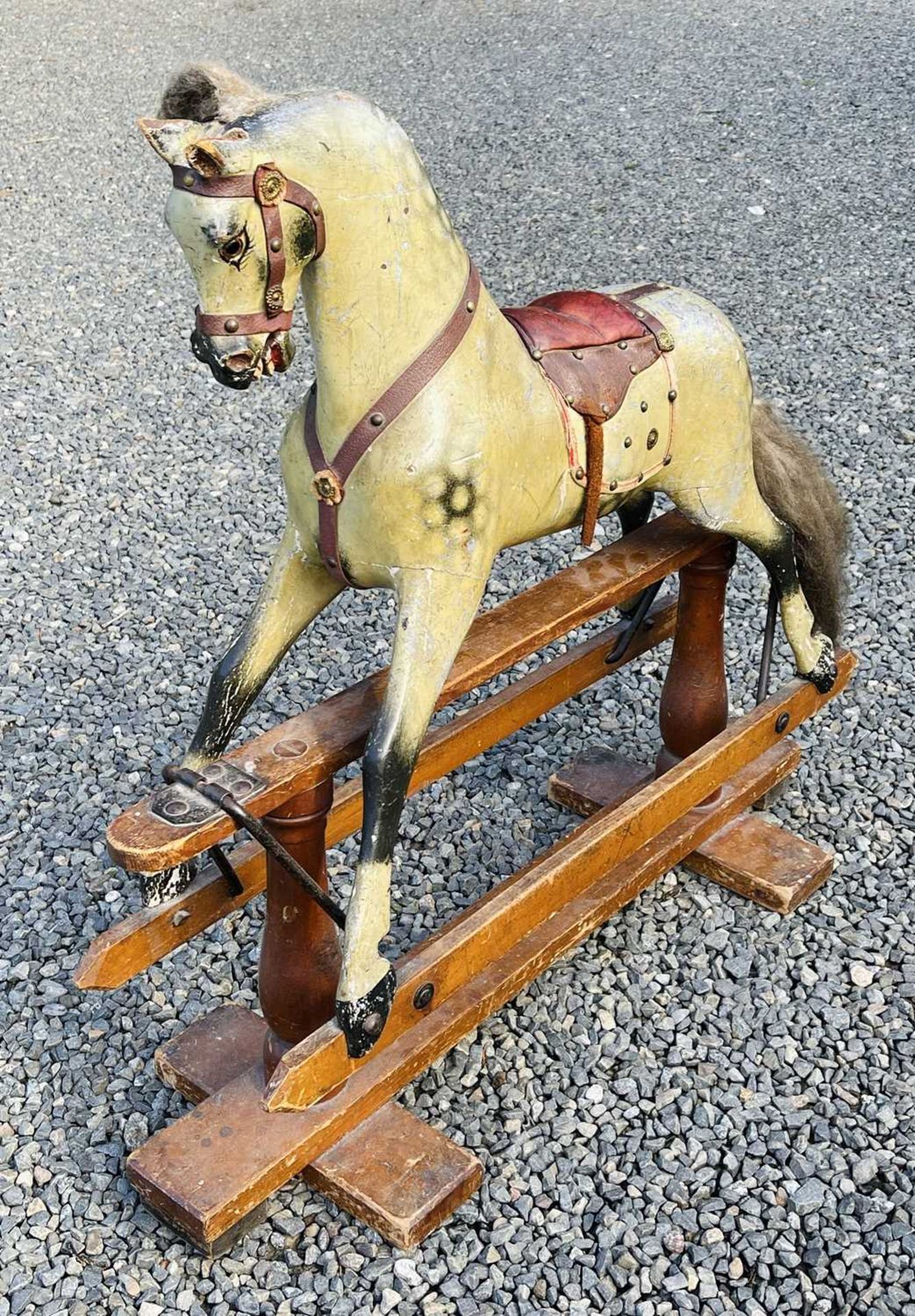 Child's wooden rocking horse. An early 20th century wooden horse with leather attachments - length - Image 2 of 13