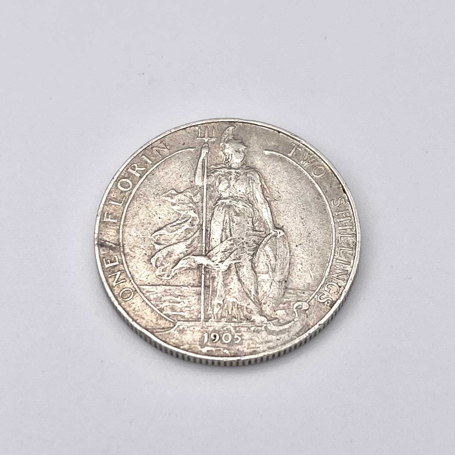 Great Britain King Edward VII 2/- coin RARE 1905 EXAMPLE (x1) Hard to find coin with clear date in