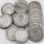 Great Britain King George VI 2/- 1937-1946 Pre 1947 silver (x29) A selection in circa F grade -