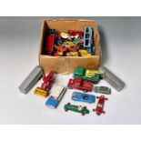 Diecast Toys. A plastic box containing a quantity of playworn Matchbox, Corgi and Dinky vehicles