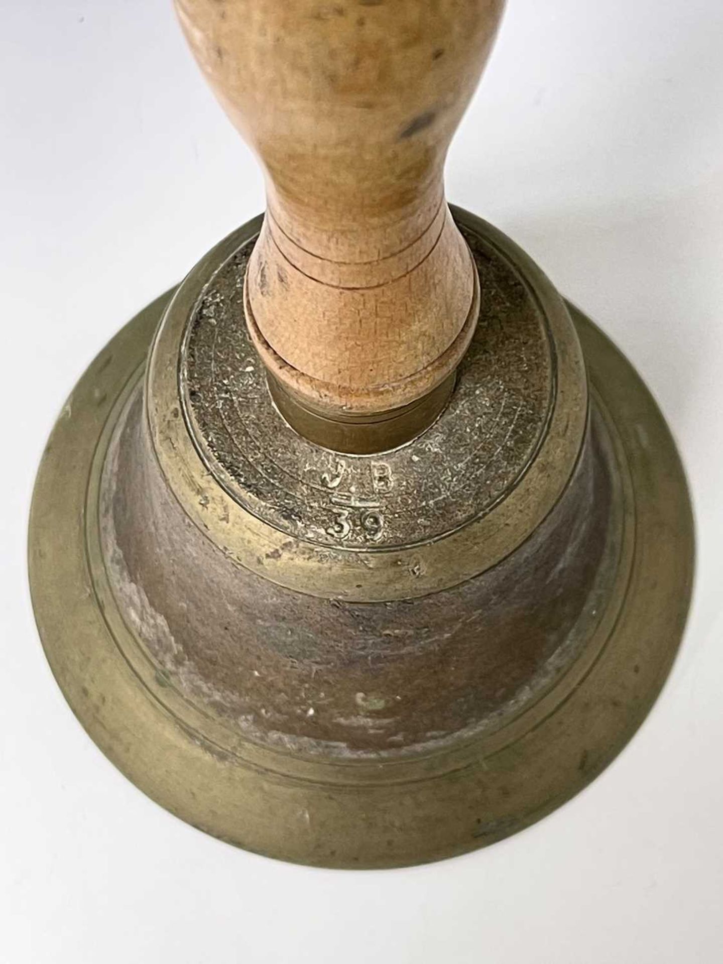 World War Two Air Raid Patrol Hand Bell. A wooden handled brass bell height 10". Condition: please - Image 2 of 4