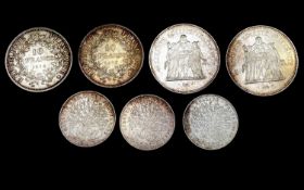 France - Silver 0.900 purity 10 Franc, 20 Franc and 100 Franc Silver Coins. Lot comprises: 10F