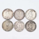 Queen Victoria Double Florins (x6) 1887, 1889, 1890 (x2 of each). Condition poor - VF+ and one