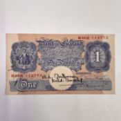 Field Marshall Montgomery Autograph. WWII blue £1 banknote, signed in ink B.L. Montgomery Field-