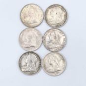 Great Britain old Veiled head Queen Victoria Halfcrowns - Select examples (x6) Comprises 1893 EF,