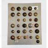 Numbered U.K. 19th Century Regiment Buttons. A card displaying 30 large, medium and small sized