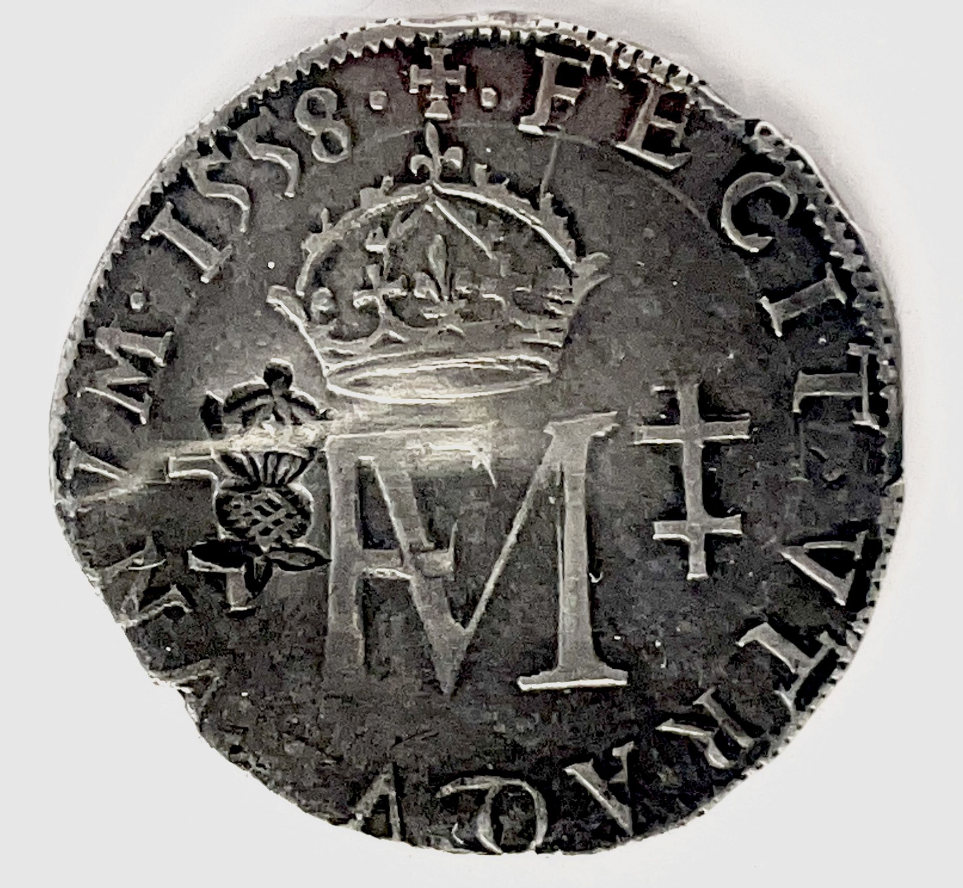 Scotland James VI Revaluation of 1578 (1567-1625) counterstamp on 1558 Mary and Francis Arteston. - Image 5 of 8
