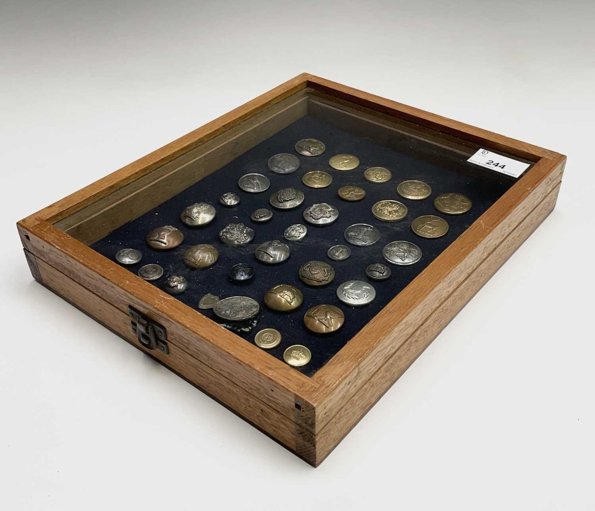 Livery Buttons (x36). Comprising a board mounted framed and glazed display of 36 brass and plated - Image 2 of 5