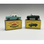 Lesney - Matchbox Toys nos 12 and 43. Land Rover Series II, B.P.W, rounded axles, mint boxed.