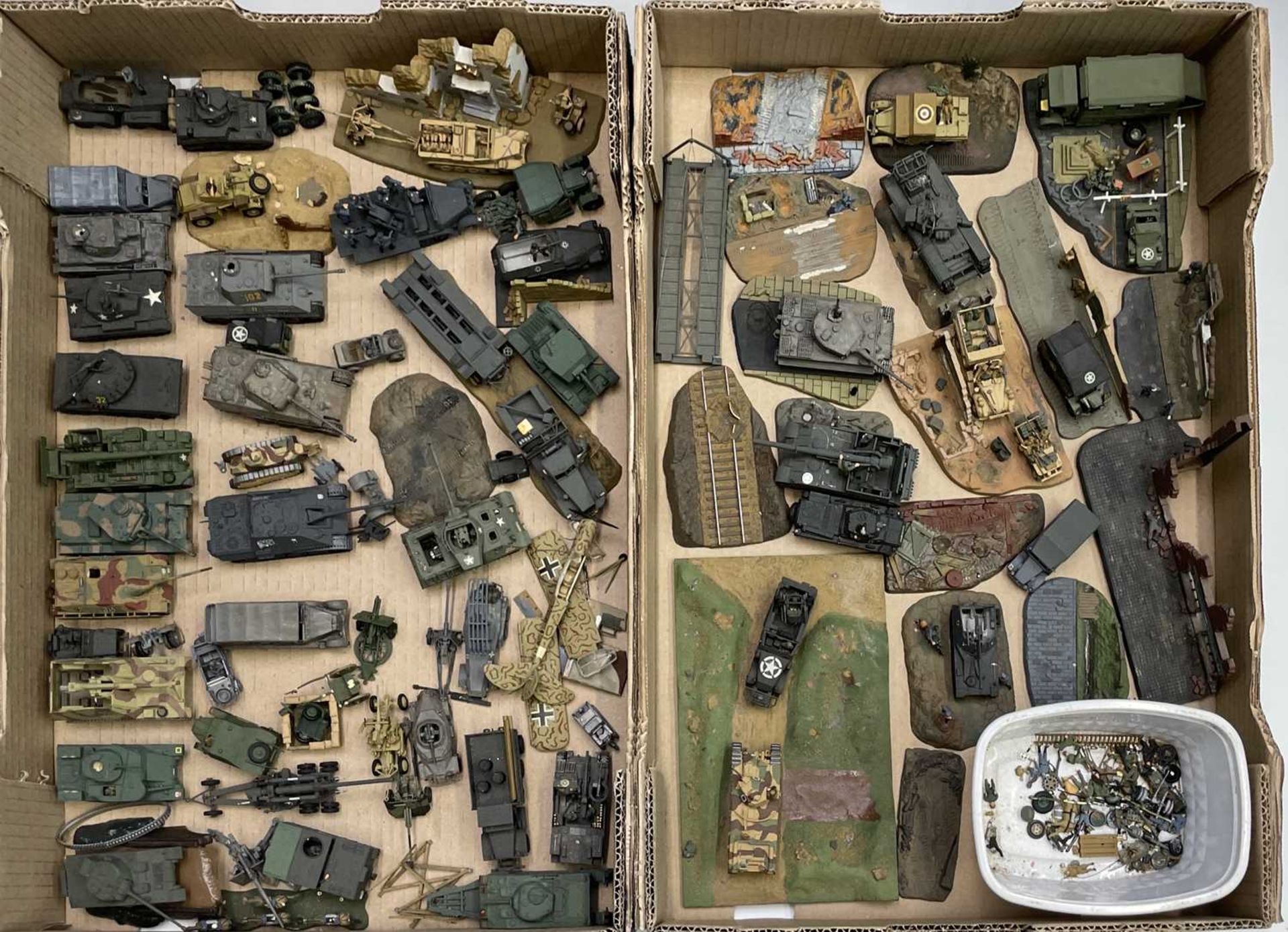 Military - well painted plastic kit Military Vehicles / Small Dioramas. Two boxes containing in