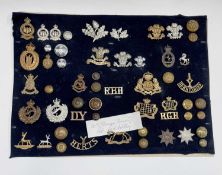 Miscellaneous - 3 (mainly Yeomanry). A display card containing cap badges, collar dogs, shoulder
