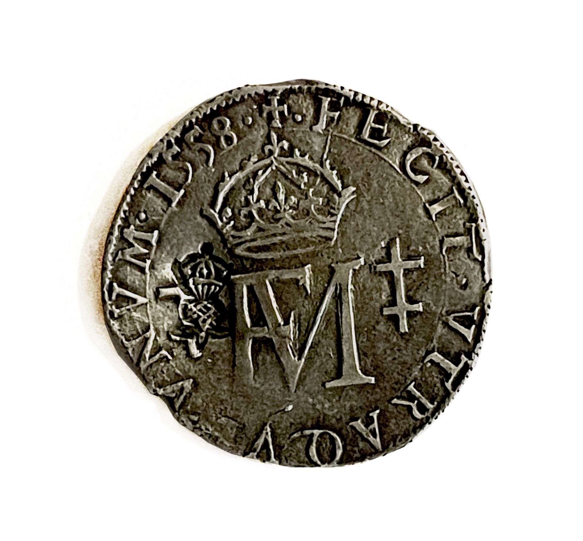 Scotland James VI Revaluation of 1578 (1567-1625) counterstamp on 1558 Mary and Francis Arteston.