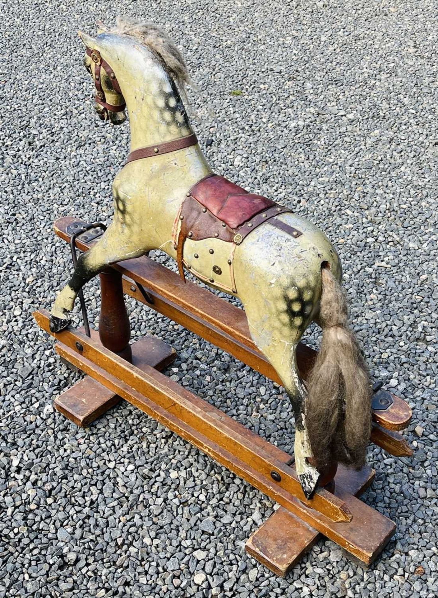 Child's wooden rocking horse. An early 20th century wooden horse with leather attachments - length - Image 7 of 13