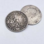 Great Britain Charles II Halfcrown (x2) Comprising 1676 circa F and 1671 - worn. Condition: please