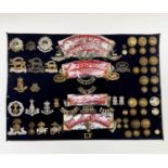 16th - 18th Foot. A display card containing cap badges, collar dogs, shoulder titles and buttons.