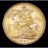 Great Britain Gold Sovereign 1885 EF Melbourne mint mark apparent . George & Dragon Note: