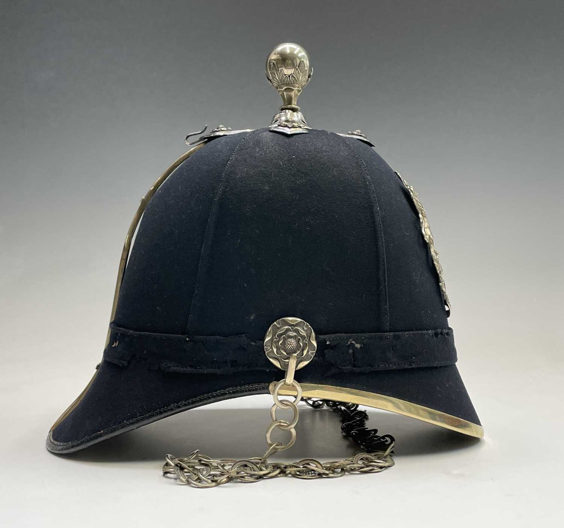 Cornwall Regiments: First Cornwall Artillery Volunteers. A helmet displaying the above badge with - Image 6 of 9