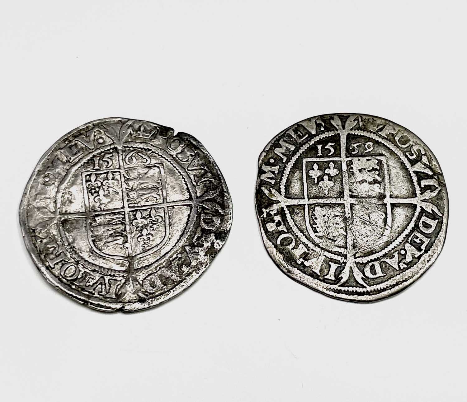 Elizabeth I, Sixpences x 2 1568 F, a few knocks; 1569 F Condition: please request a condition report