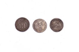 Silver Maundy Money King Charles II / James II 3d Maundy coins. Comprising: 1677 approx F: 1679 VF+;