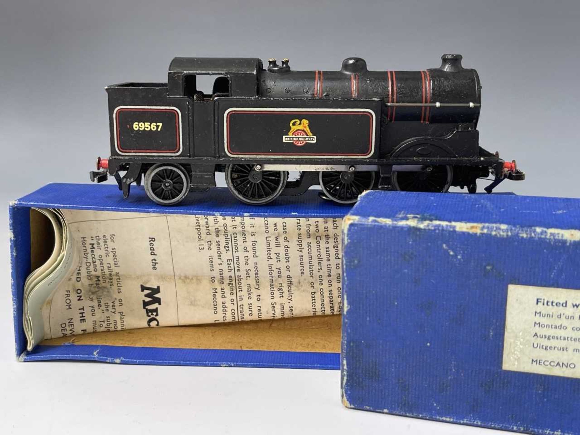 Hornby Dublo 3 Rail N2 0-6-2T Tank Engine Model no. EDL17. A boxed black middle period British - Image 3 of 3