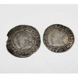 Elizabeth I, Sixpences x 2. 1571 F, edge nibble; 1572 worn and trimmed. Condition: please request
