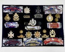 Canadian Infantry. A display card containing cap badges, shoulder titles and buttons. Noted: Lincoln