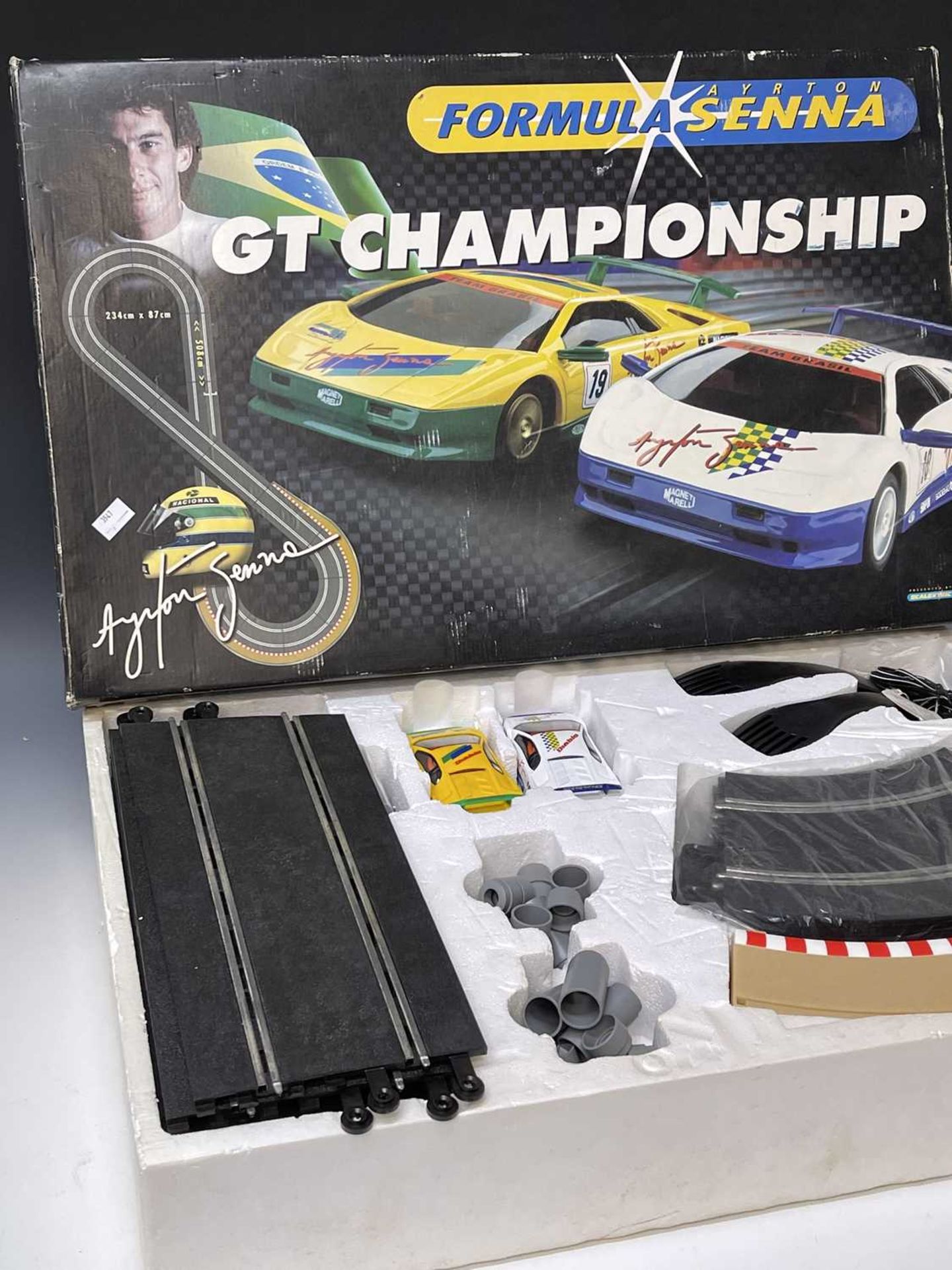 Ayrton Senna interest. A large boxed Scalextric Formula Ayrton Senna GT Championship set, Ref: - Image 5 of 6