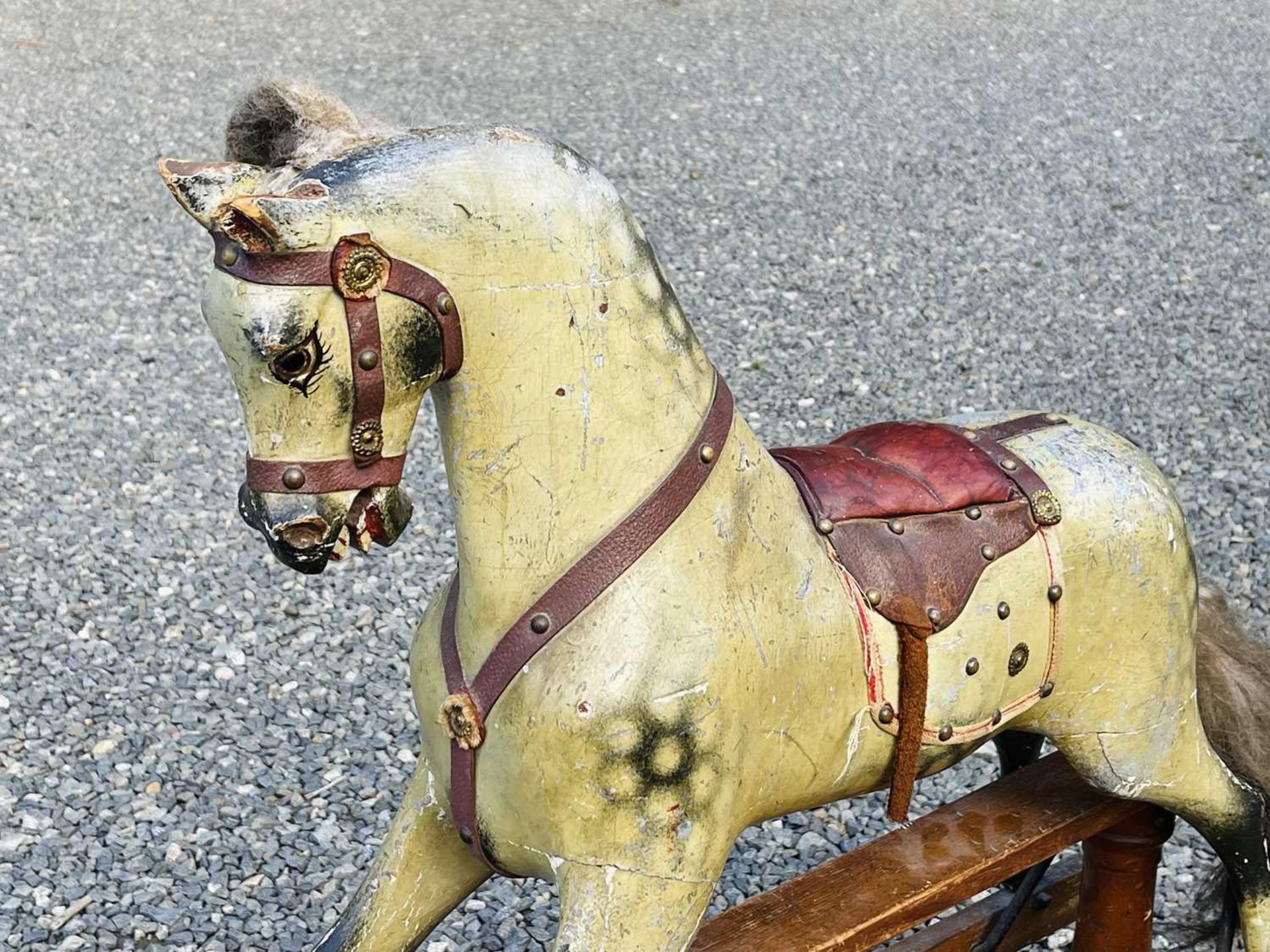 Child's wooden rocking horse. An early 20th century wooden horse with leather attachments - length - Image 3 of 13